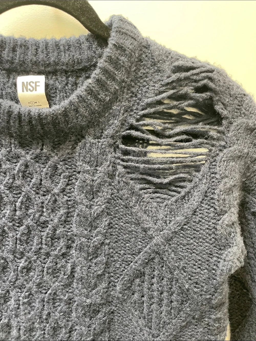 NSF Distressed m Crewneck Wool Sweater Size Small Navy